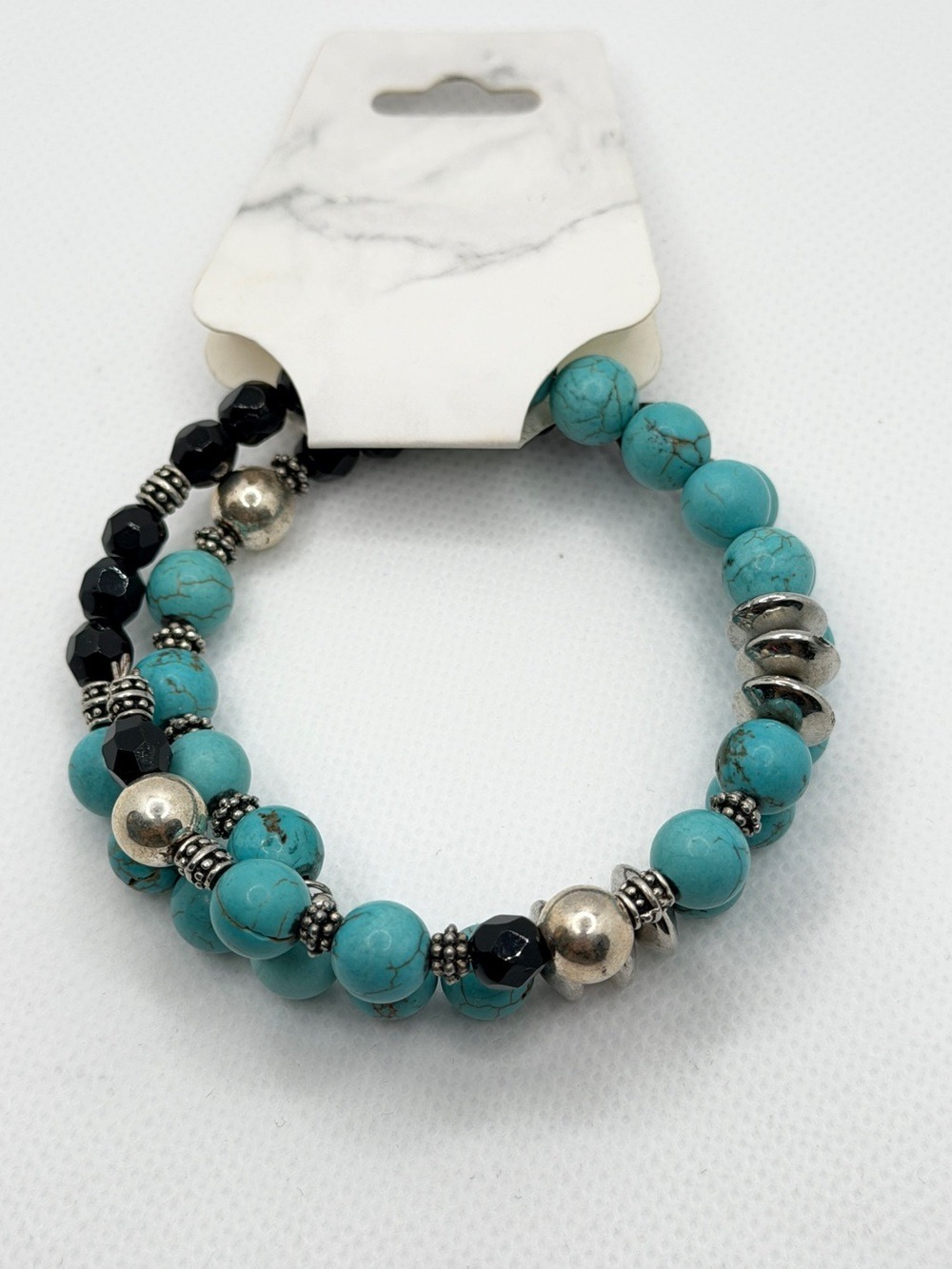 Artisan Turquoise Beaded Wrap Bracelet with Silver Accents